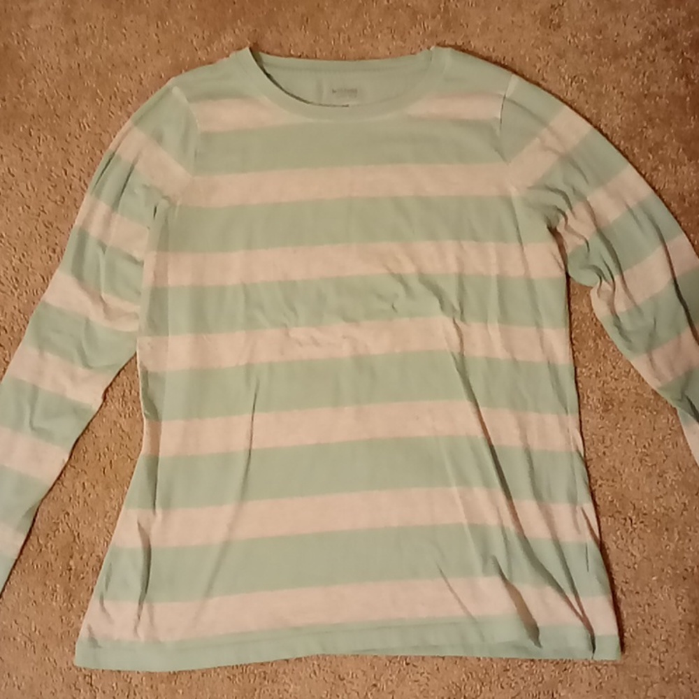 Women's long sleeve t-shirt. Teal and gray stripes. Size large